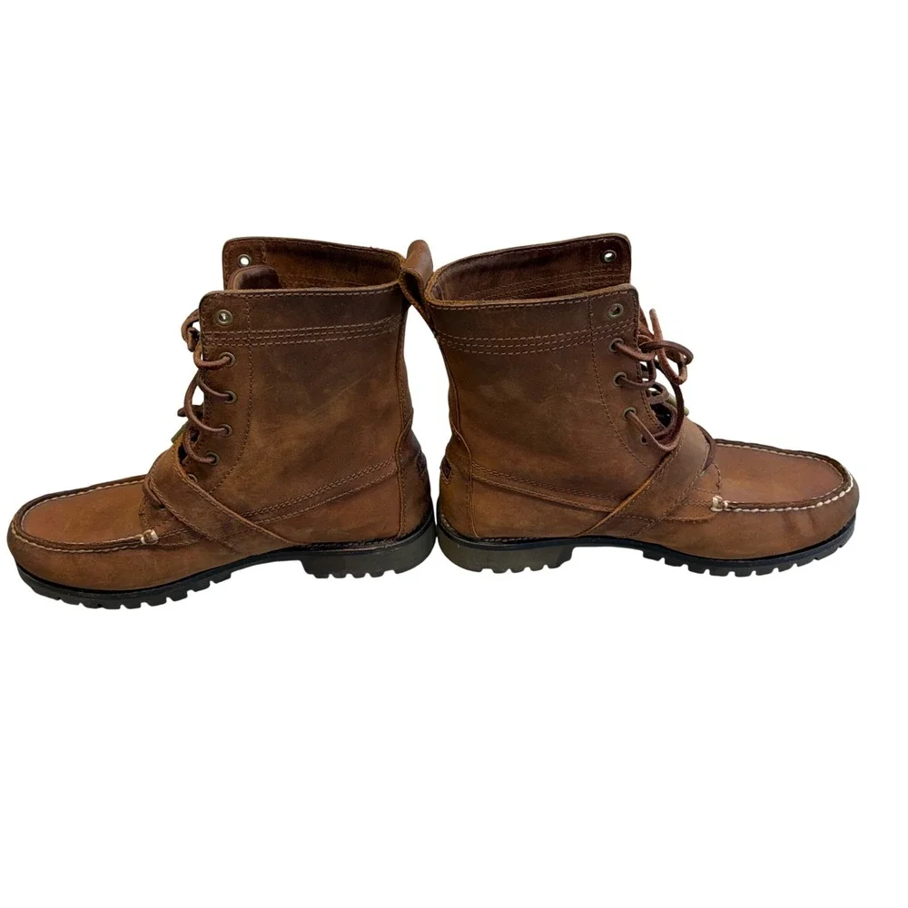 Polo Ralph Lauren Ranger Brown Leather Moc Toe Buckle Lug Sole Boots Mens 7.5 D